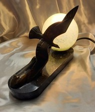 French Antique Lamp Art Deco  Seagull  Bronze Metal Vintage Statue Table Marble