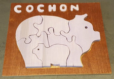 Jeux en bois fait main en France - Puzzles animaux - Cochon et son bébé