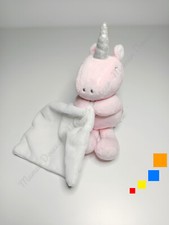 Doudou Plat/Mouchoir Licorne Rose Blanc Ailes Corne Argentée Mes Petits Cailloux