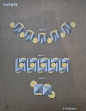 Dessin Gouache Bijou Art Deco maison LEGREGEOIS "Collier bracelet Agrafe"
