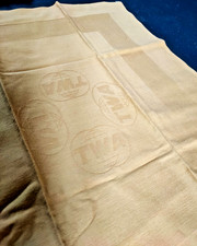 3 serviettes de table en coton damassé brodées TWA aviation civile - vintage