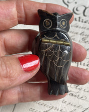 Boîte à priser tabatière vintage Chouette Hibou en corne oil-shaped snuffbox