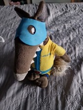 Peluche AUZOU Doudou P'tit Loup Combinaison Unicef Jaune Super Héros 27 Cm TTBE