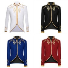 Hommes Baroque Broderie Costume Blazer Médiéval Veste Showman Déguisement Slim