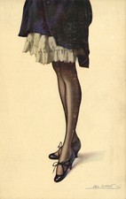 PC ARTIST SIGNED, LEO FONTAN, RISQUE, LEGS, STOCKINGS, Vintage Postcard (b50422)