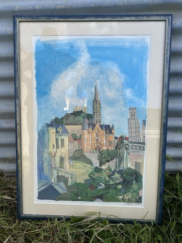 Tableau ancien paysage village
