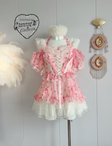 Pink floral lolita dress - dress, 2way