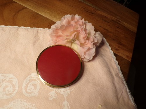 Vintage poudrier rond doré - poudrier,