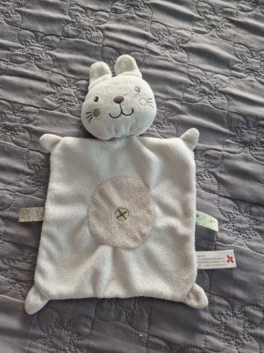 Doudou plat lapin blanc beige - lapin,