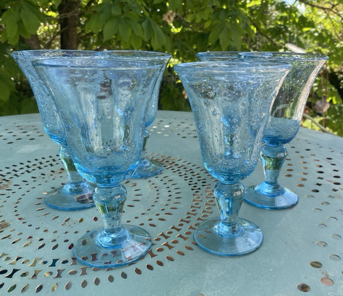 Verres pied biot bleu - 6,