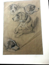 DESSIN ANCIEN , FUSAIN,  Chasse à courre, dessinateur animalier comme tableau