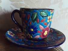 Ancienne tasse en émaux de  Longwy    vers 1900