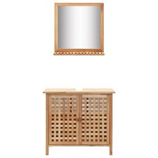 Bois de Noyer Massif Armoire pour Lavabo avec Miroir Salle de Bain vidaXL