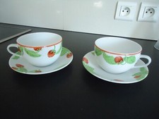 TASSES THE PORCELAINE LIMOGES DESHOULIERES FRAISES