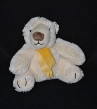 ?Doudou Ours GIPSY Blanc Polaire Echarpe Jaune 13 Cm Assis Peluche TTBE