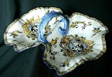 Ancien plat mendiant serviteur en faïence de Gien Renaissance italienne XIXème