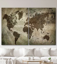 Carte Du Monde Toile Image Moderne Abstrait Noir Blanc Braun Sur Canapé Tableau