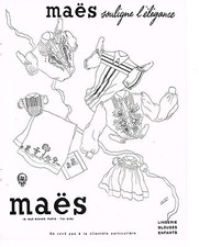 PUBLICITE ADVERTISING  1950   MAES   lingerie blouses enfants par LUCETTE FALLOU