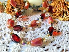 Collier ancien 2 rangs perles en chute pâte de verre cristal de Bohême