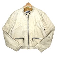 Blouson En Cuir Crème y2k Vintage 2000’s Armani Jeans