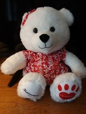 Peluche Ours  Polaire T-shirt Et Nœud Rouge Blanc Clarins  Marionnaud 35cm 