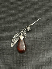 Ancien Broche Avec Ambre  Argent Massif