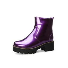 bottes de Combat Punk en cuir verni pour femmes, couleur bonbon, violet, jaune,