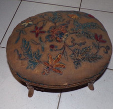 NAPOLÉON III REPOSE PIEDS BAMBOU XIXème OLD FOOTREST BAMBOO FOOT brodé broderie