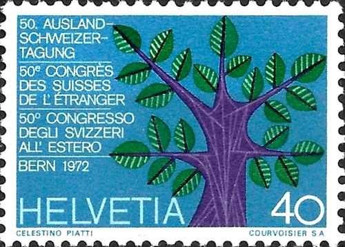 Timbre arbre stylisé suisse - timbre,