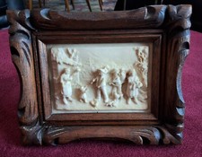 Ancien Tableau Cadre Calcaire Fontaine Pétrifiante Scène Paysanne Concrétion 