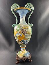 Très imposant vase XIXe faïence italienne Majolique Urbino décor Grèce antique