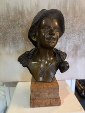 Superbe Buste Ancien En Bronze Signé V. musella - Jeune Garçon Rieur - Marbre