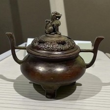 Brûleur encens Kirin chinois cuivre sculpté main déco feng shui Asie