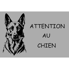 plaque ATTENTION AU CHIEN Berger Allemand Simple - Argent 150x100mm