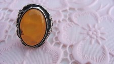 Superbe ancienne Bague argent ambre véritable naturelle ring silver amber 53