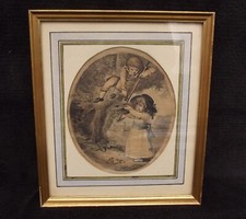 ancien petit tableau dessins aquarelle collings école anglaise fin 18ème N1