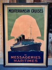 Affiche publicitaire les croisières Méditerranée Messageries maritimes marine.