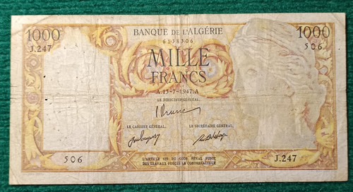 Billet algérie 1000 francs - billet,