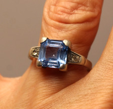Ancienne Bague Art Déco en Argent Massif et Pierre Bleue T.55/56