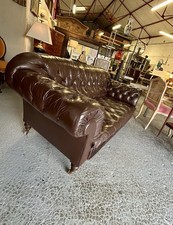 Canapé cuir Chesterfield 3 places marron 190 Structure Napoléon 3 Rare Plume Exc