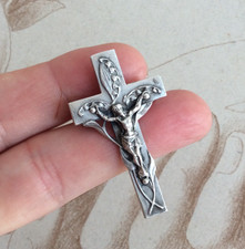 Ancienne Broche Jésus sur la Croix Argent Art Nouveau Muguet 1900