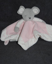 ?Doudou Plat Souris OBAIBI OKAIDI Mouchoir Rose Blanc Pois Yeux Fermés TTBE