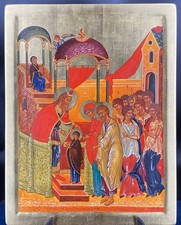 Icône orthodoxe Vierge Marie au Temple / Orthodox Icon Virgin Mary Gold Leaf or