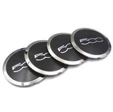 Lot 4 ENJOLIVEUR DE ROUE  POUR FIAT 500  51884863 NOIR CHROME  CACHE MOYEU 133mm