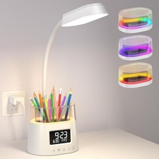 Lampe De Bureau LED Avec Lumière RGB 3 Modes De Couleur Support De Stylo Horloge