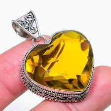 Pendentif ancien bijou en argent sterling 925 pierre précieuse citrine facett...