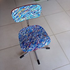 CHAISE BUREAU VINTAGE DECORATION DECOUPES D'AUTOCOLLANTS BLEUS