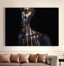 Image Abstrait En Toile De Bronze Visage Femme Moderne Noir Tableau Peinture XXL
