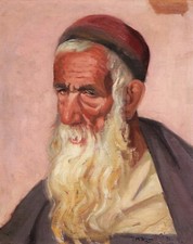 Tableau peintre juif portrait rabbin tunisien Tunisie Maurice BISMOUTH Tunis