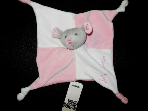Doudou plat jolie souris rose - doudou,